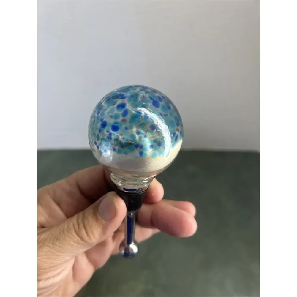 Pier 1 Imports Wine Bottle Stopper Sand Shell Art Glass Blue Orb SKU 2764602